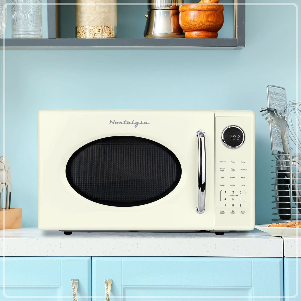 Nostalgia Retro Microwave Oven - 1.1 Cu Ft & 1000-Watt Countertop Size with Glass Turntable, Child Safety Lock, 8 Auto-Cook Programs & Digital Clock - Black - image 13