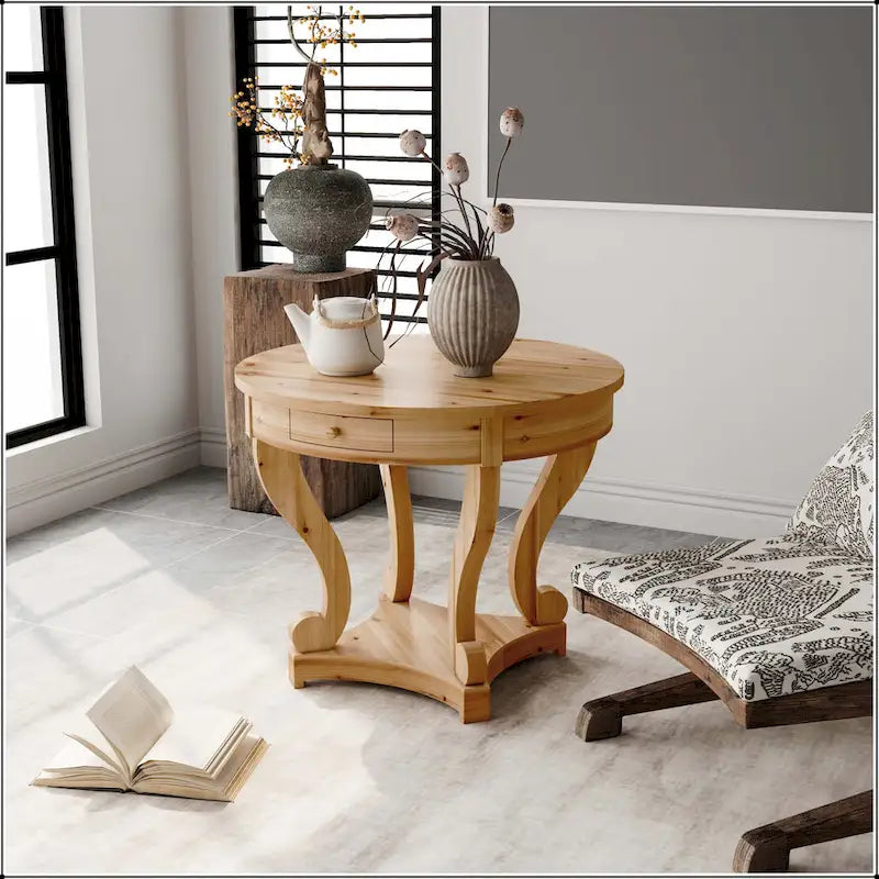 Small Round Dining Table with Curved Legs in Farmhouse Style - image 4