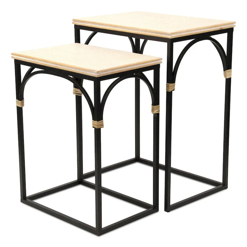 Claudette Set of 2 Rectangle Side Tables with Rattan Accents in Wood and Metal - image 4