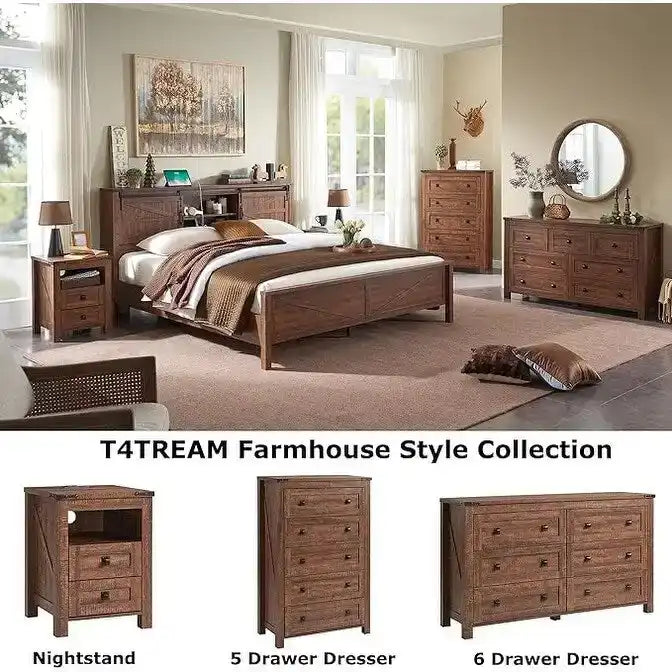 Farmhouse Full Bed Frame with Storage Shelves and Built-in Charging Station - image 41