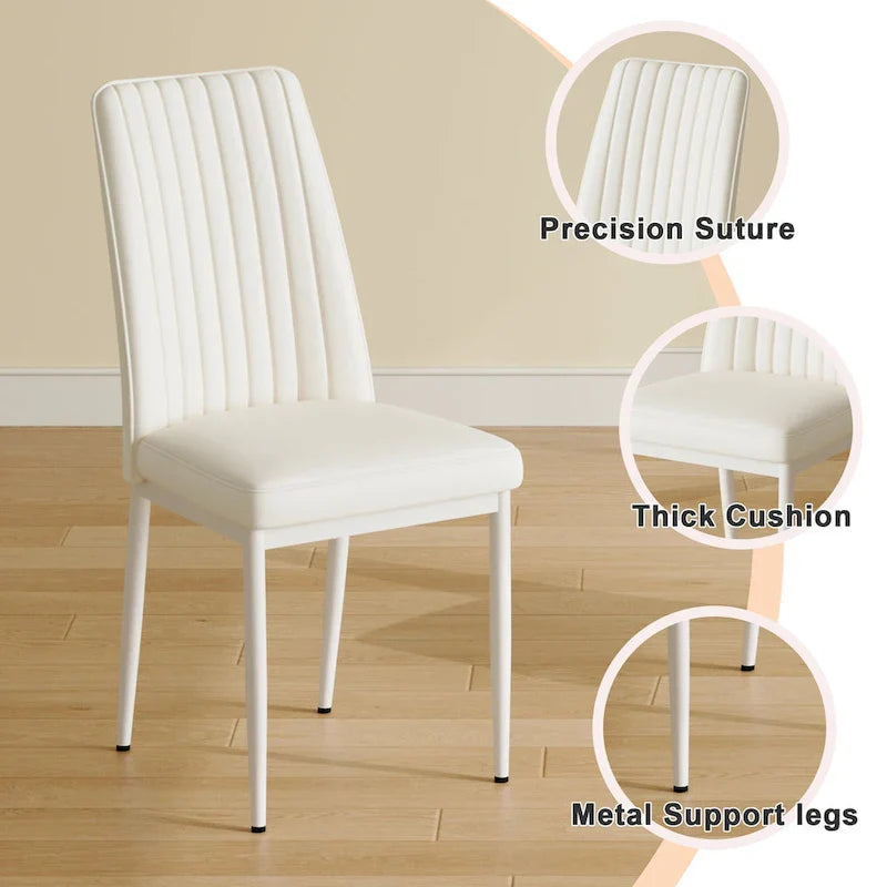 Set of 4 Modern Leather Upholstered Dining Chairs with Vertical Striped Backrest and Metal Legs - image 6