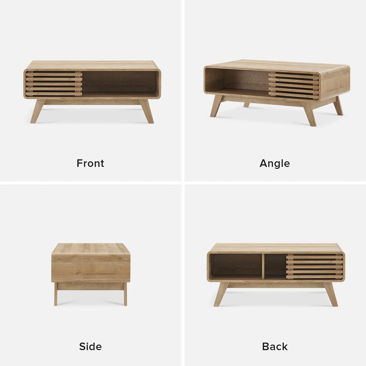 Mopio Ensley Mid Century Modern Rectangle Coffee Table with Dual Storage Shelf, Wood Slat Sliding Door, & Rounded Edge Protection for Living Room, Walnut Grain - image 22