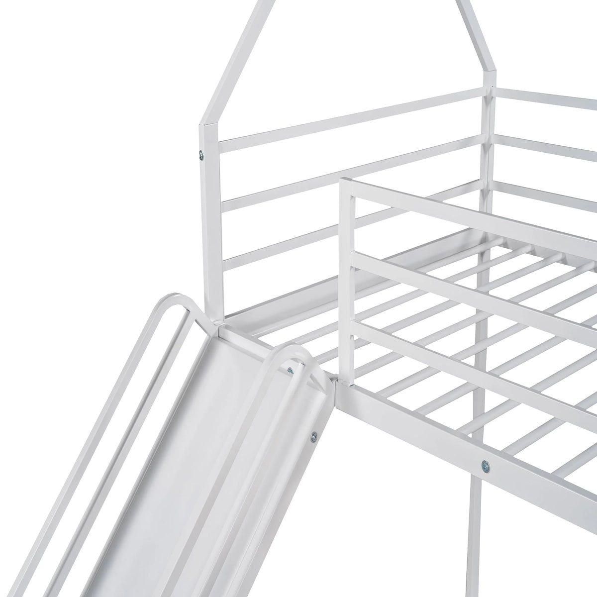 Jump Into Fun Bunk Bed Twin Over Twin, Metal Bunk Bed with Slide, House Low Bunk Bed with Ladder and Safety Guardrails, Noise Free Floor Twin Bunk Beds for Kids, Adults, Bedroom, White - image 4