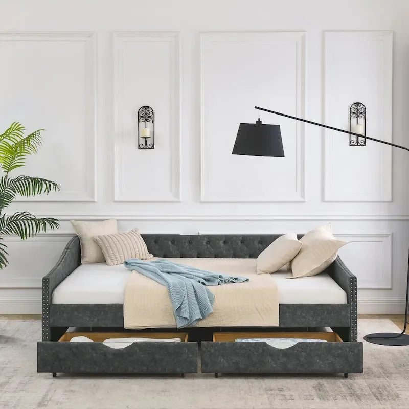 Upholstered Tufted Queen Size Daybed Sofa Bed with Storage Drawers - image 1