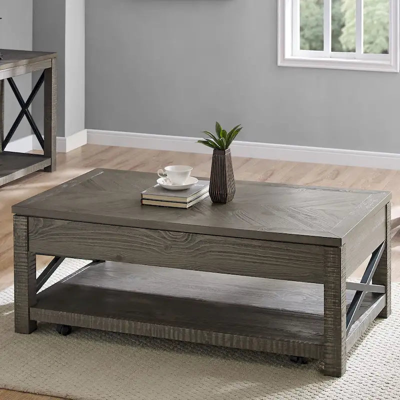 Lift Top Coffee Table with Hidden Storage and Shelf - image 1