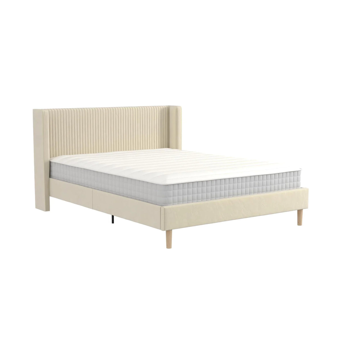 Mainstays Kelsey Upholstered Platform Bed Frame with Tufted Wingback Headboard, No Box Spring Required, Queen, Cream Velvet - image 14