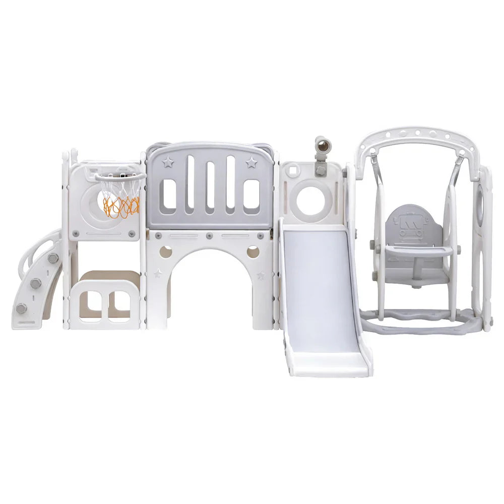 Keezi Kids Slide Swing Set Basketball Hoop Ring Football Outdoor Toys 132cm grey - image 3