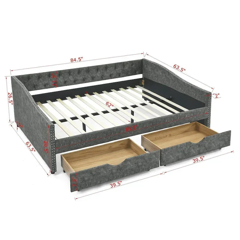 Upholstered Tufted Queen Size Daybed Sofa Bed with Storage Drawers - image 15