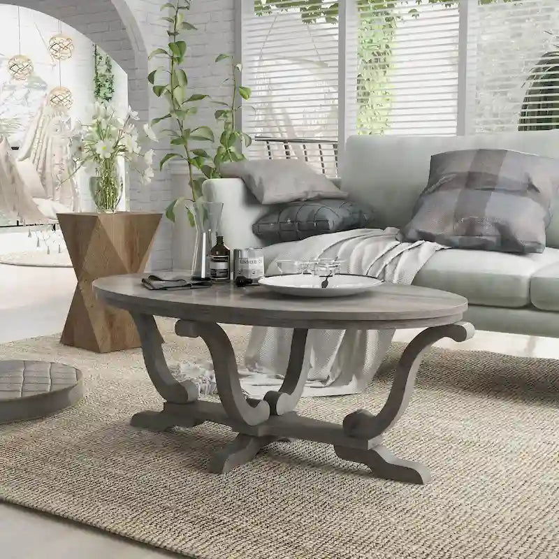 Denhour 48-Inch Vintage Grey Farmhouse Coffee Table - DH BASIC Collection - image 2