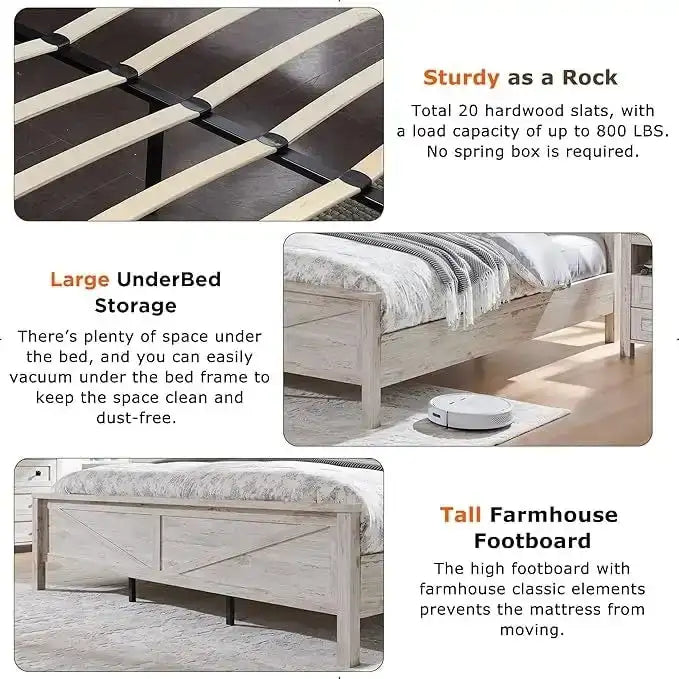 Farmhouse Full Bed Frame with Storage Shelves and Built-in Charging Station - image 29