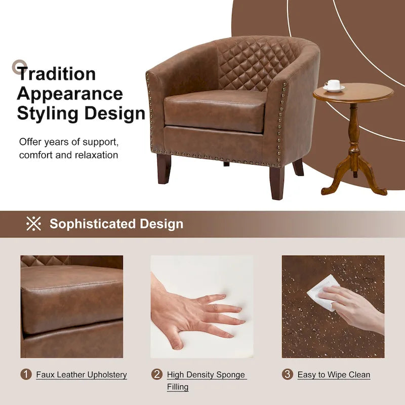 Ethan Barrel Accent Chair in PU Leather with Nailhead Detailing - image 20