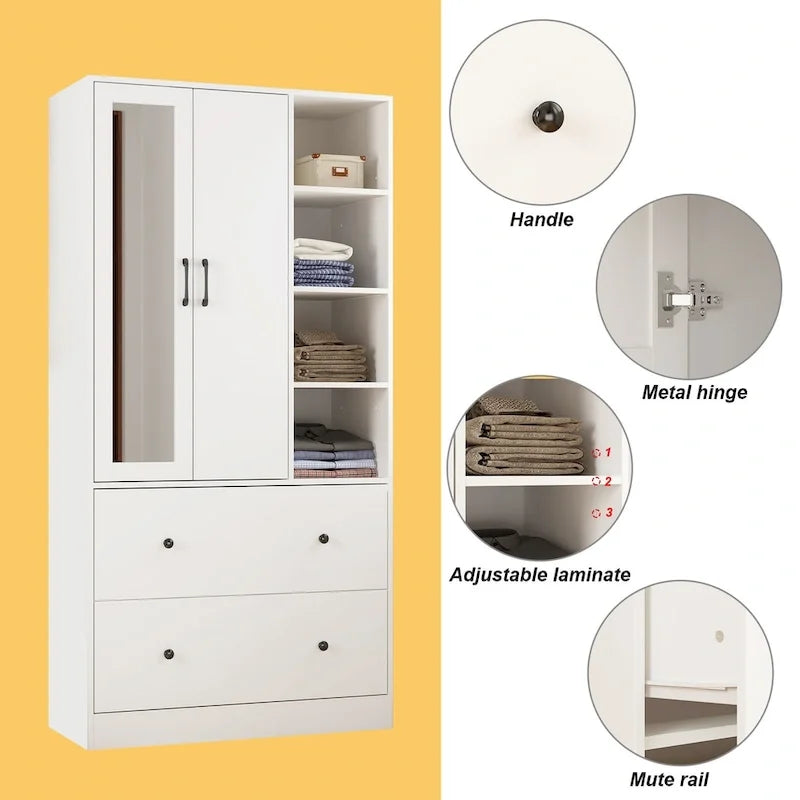 Modern Wardrobe Armoire with Mirror Door Drawers and Shelves - image 8