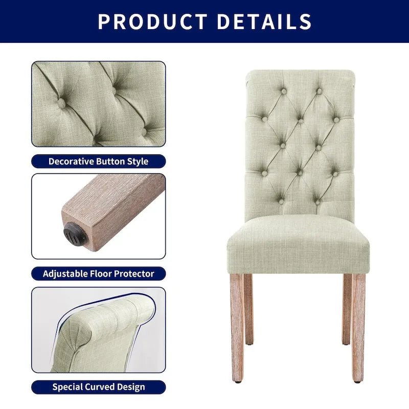 CHUN YI Modern Linen Parsons Dining Chairs - Set of 2 with Button Detail - image 19
