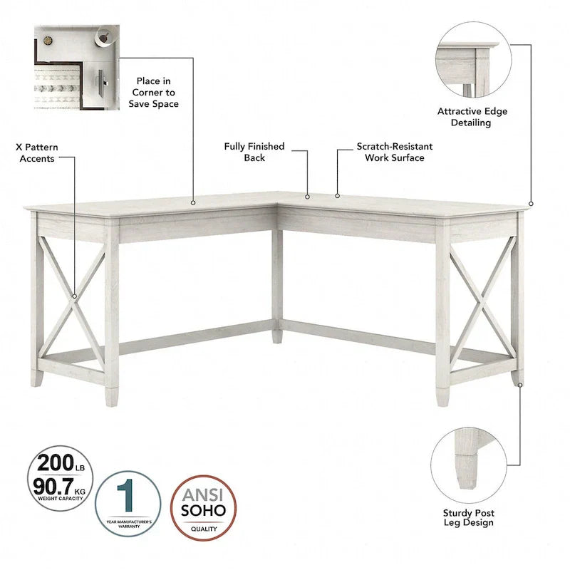 Bush Furniture Key West 60-Inch L-Shaped Desk with Rolling File Cabinet - image 41