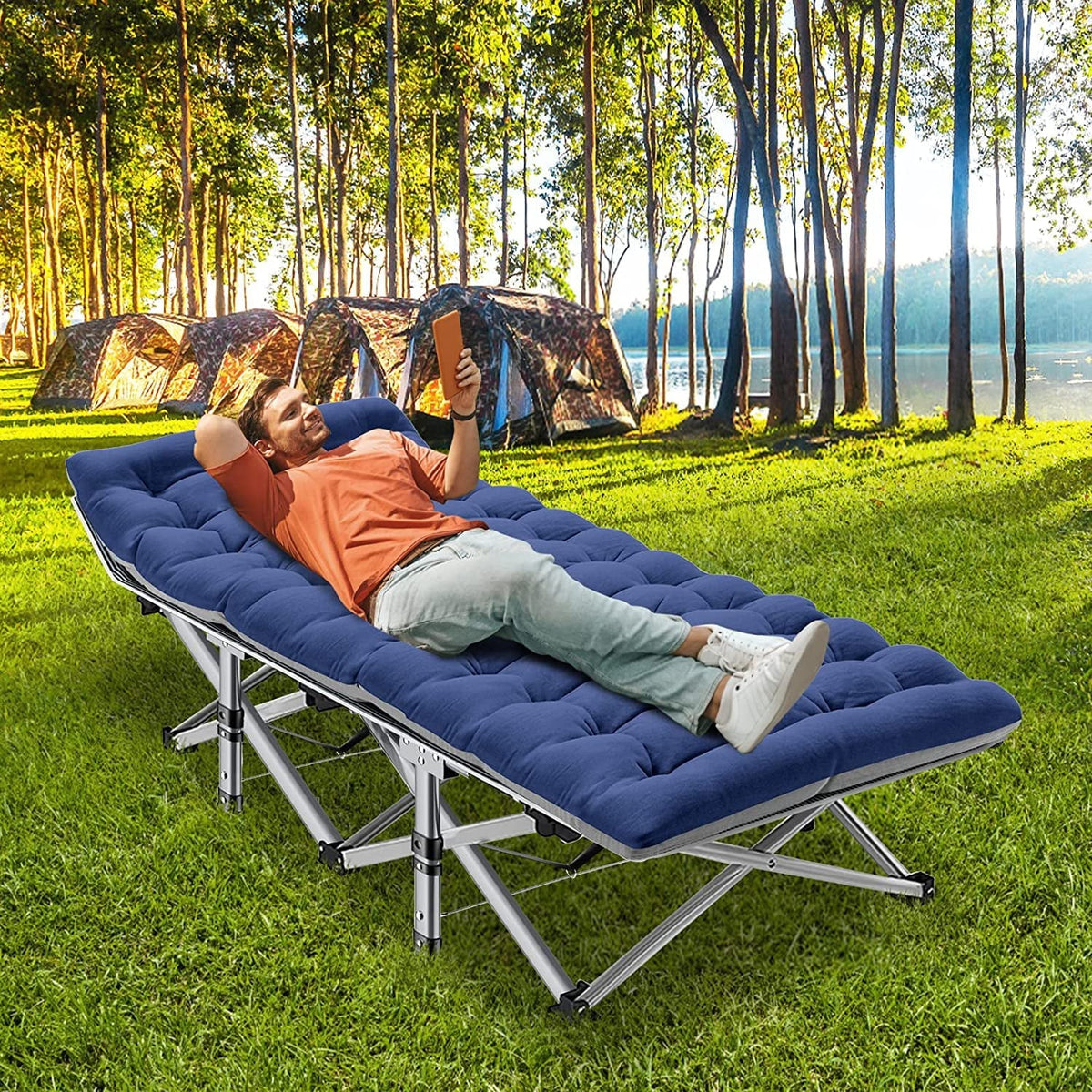 Slsy Folding Camping Cot for Adults, Folding Cot Bed for Sleeping with 2 Sided Mattress & Carry Bag, Tent Cot, Supports 880 lb - image 7