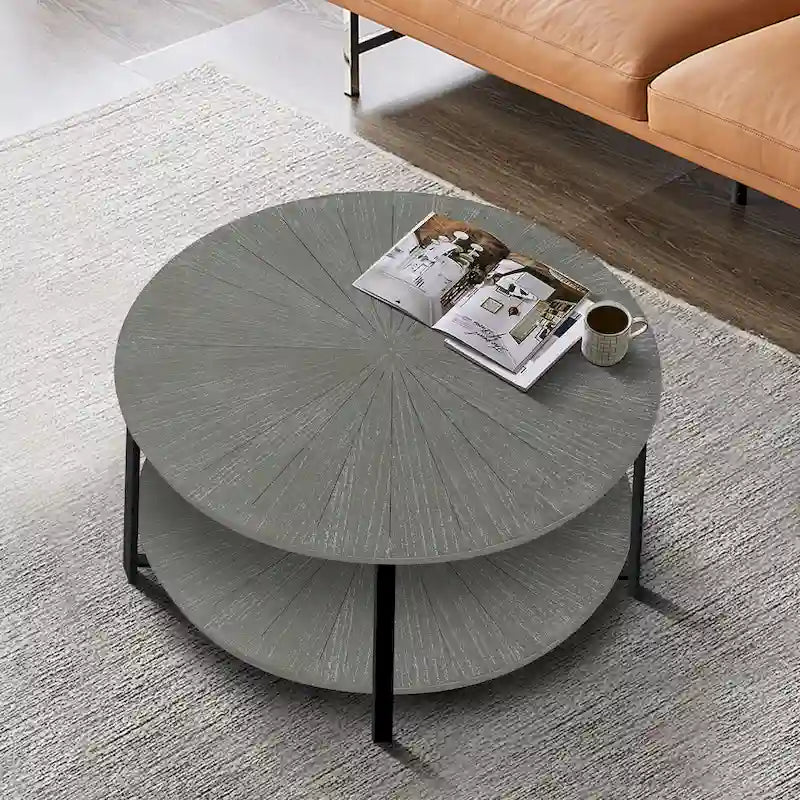 Two-Tier Round Coffee Table with Storage - image 7