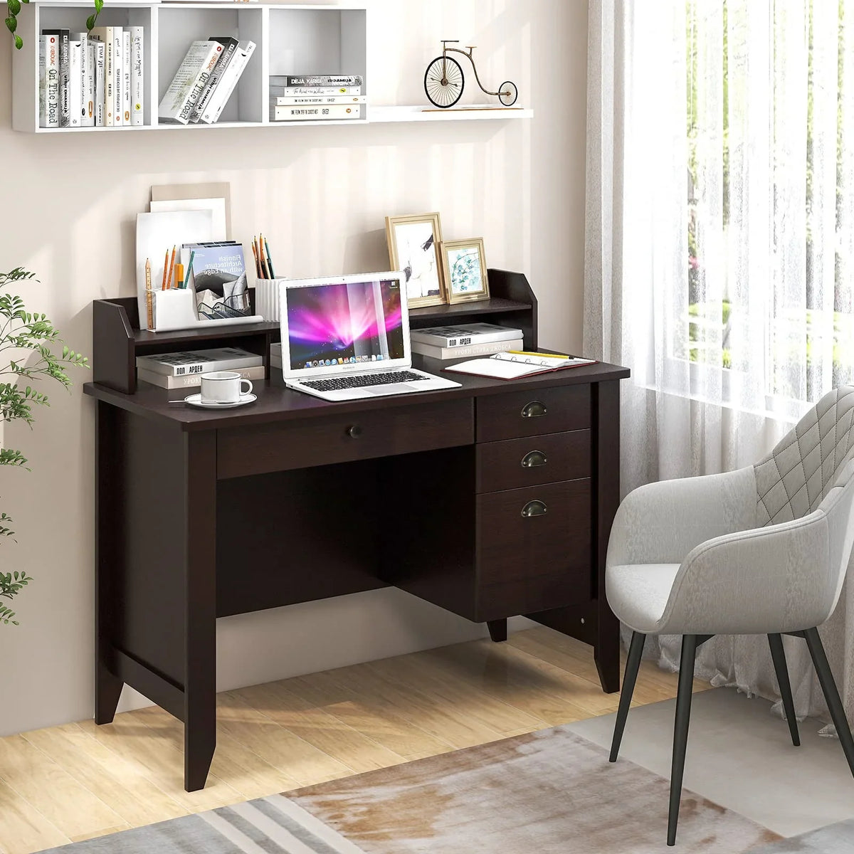 Giantex Computer Desk with 4 Storage Drawers & Hutch - image 11