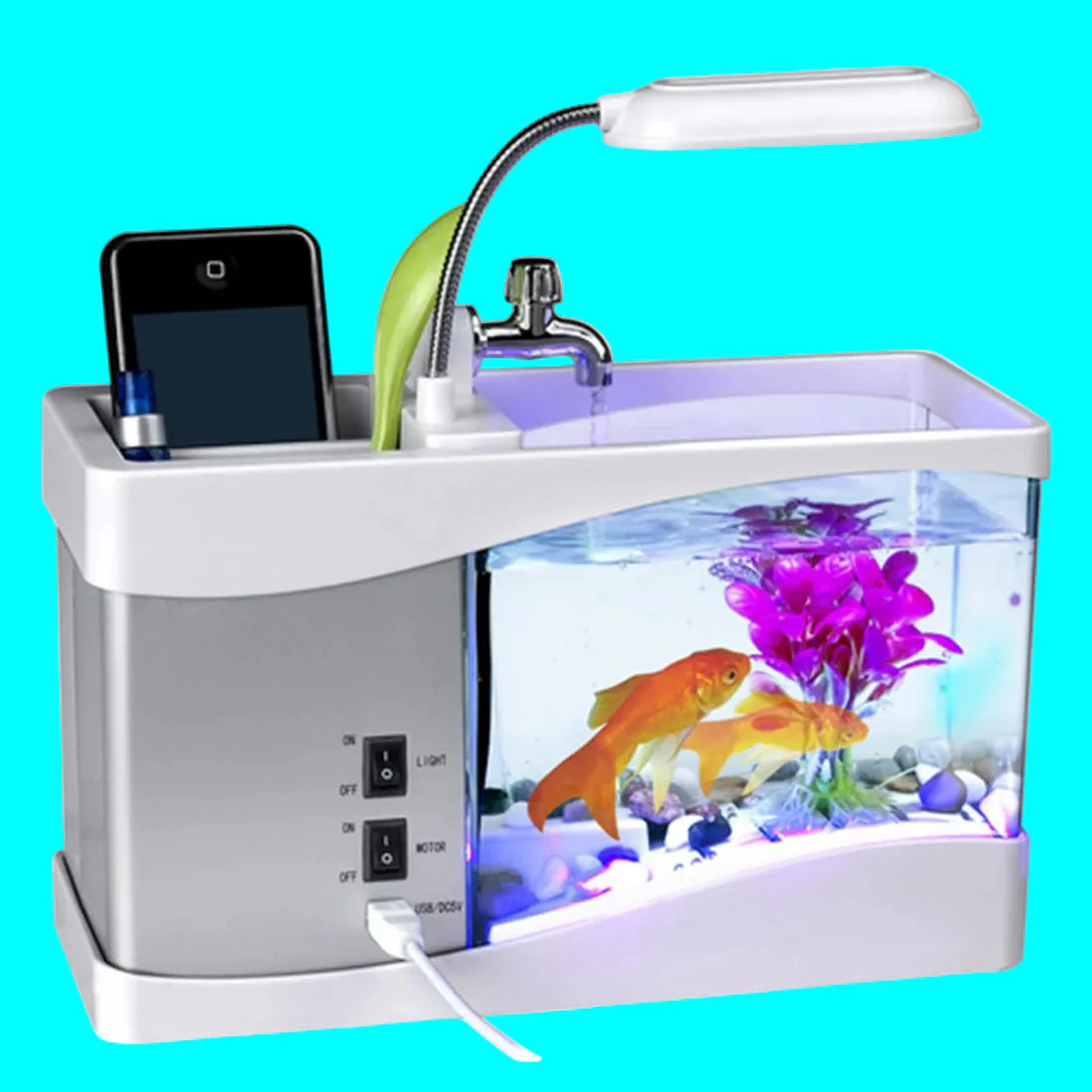 Mini Aquarium Perpetual Calendar Alarm Clock with USB Flowing Lights – LED Desk Fish Tank - image 1
