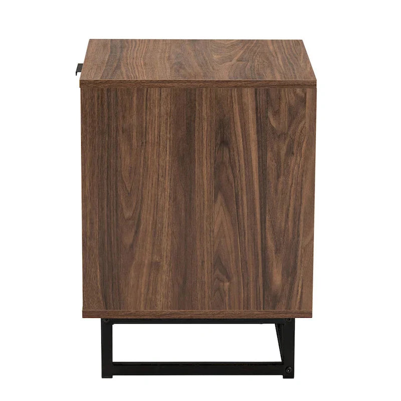 Sadia Contemporary Walnut Brown Wood and Black Metal 1-Drawer Side Table - image 6