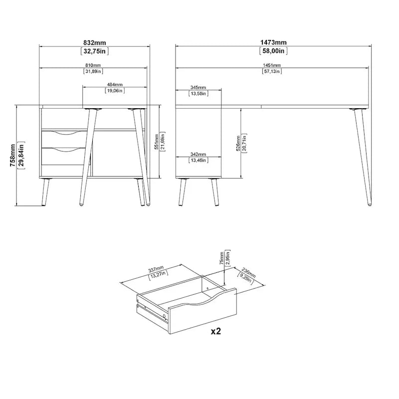 Carson Carrington Kristiansund L-Shaped Desk with 2 Drawers and 3 Shelves - image 8