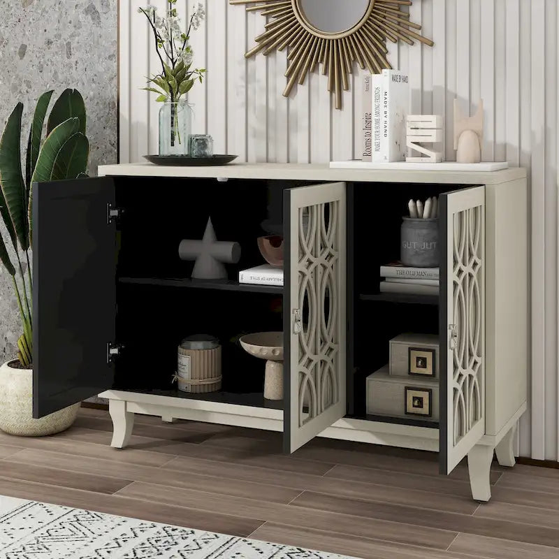 Mirrored Buffet Cabinet with Glass Doors and Silver Handles - 3-Door Sideboard for Living Room, Hallway, and Dining Room - image 7