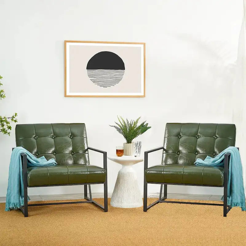 Glitzhome Set of 2 Mid-Century Tufted Accent Chairs in 29.25W PU Leather - image 3