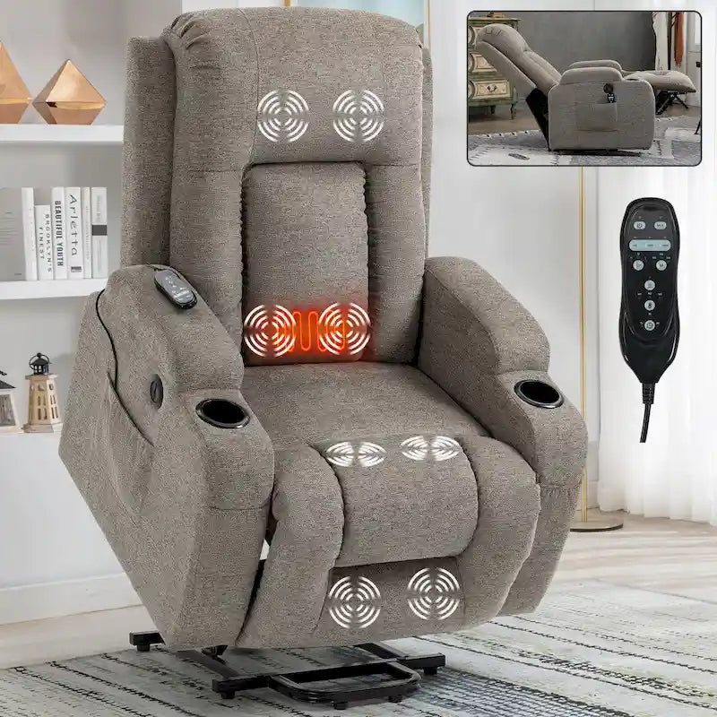 Lazy Boy Power Lift Recliner Chair, Modern Single Motor Massage Sofa Chair with Lumbar Heating, USB Charging Port, Cup Holders - image 2