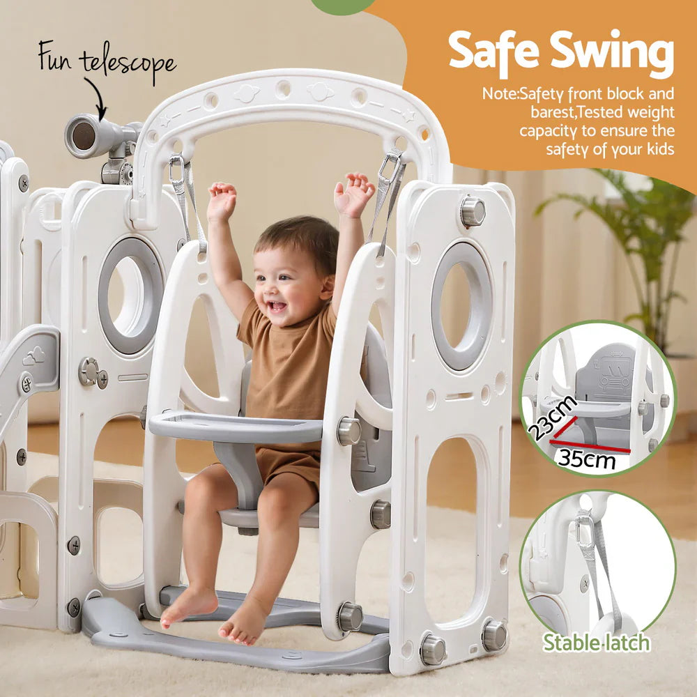 Keezi Kids Slide Swing Set Basketball Hoop Ring Football Outdoor Toys 132cm grey - image 5