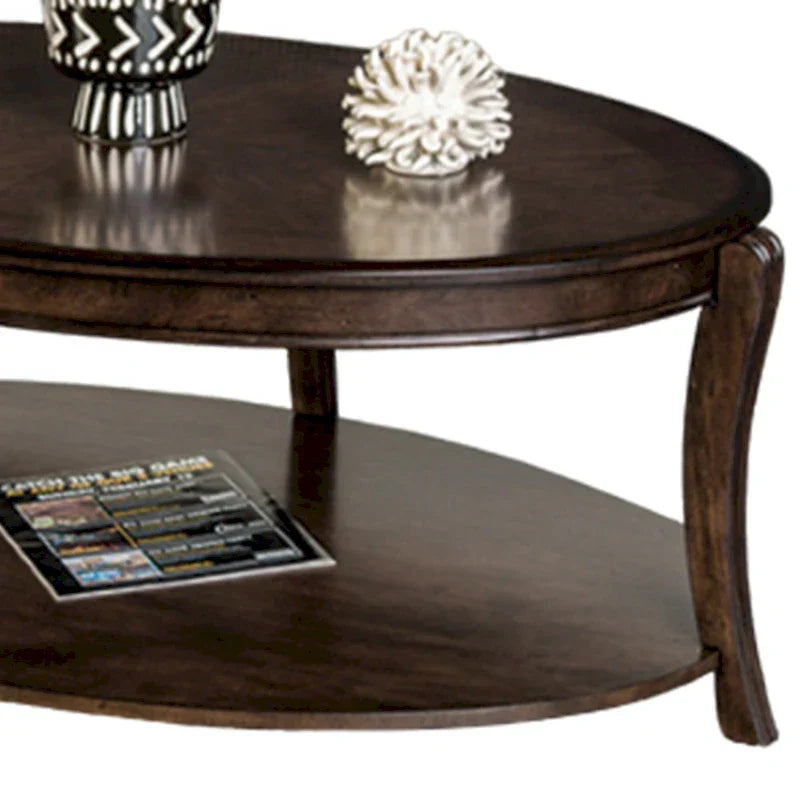 Orio 49-Inch Oval Brown Wood Coffee Table with Open Shelves - image 3