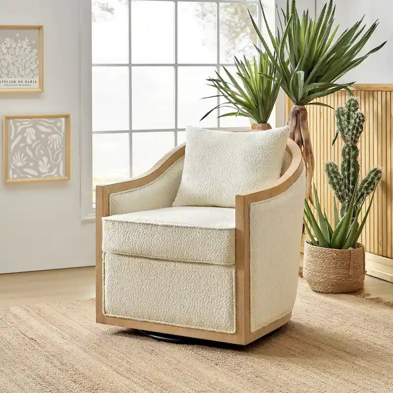 Oswald Jess Farmhouse Solid Wood Swivel Barrel Chair with Toss Pillows by HULALA HOME - image 4
