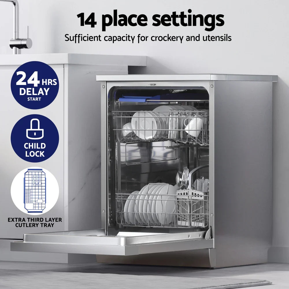 Devanti 60cm 14 Place Settings Freestanding Dishwasher Silver - image 4