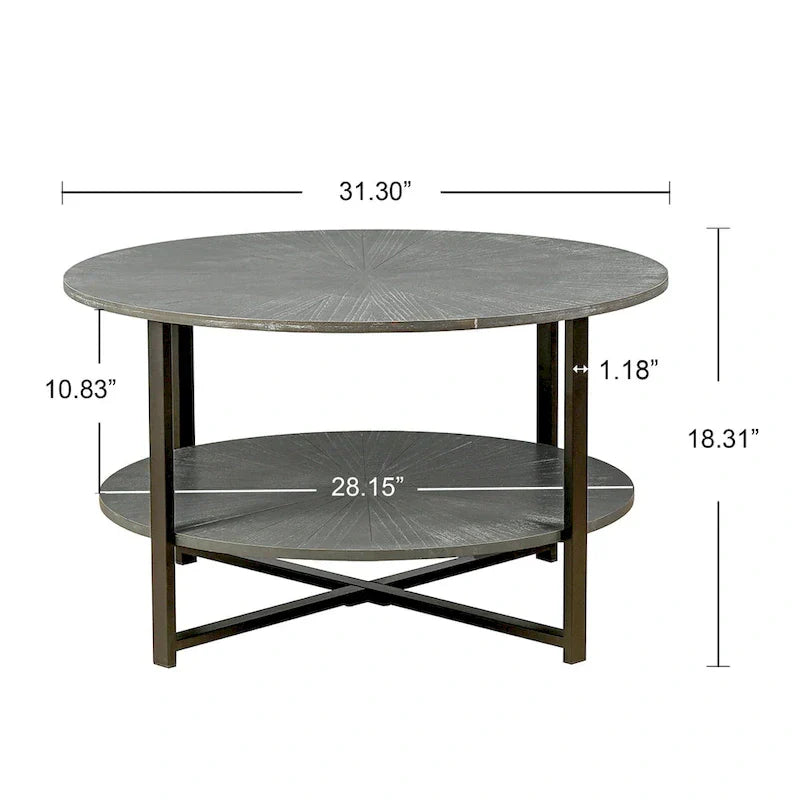 Two-Tier Round Coffee Table with Storage - image 9