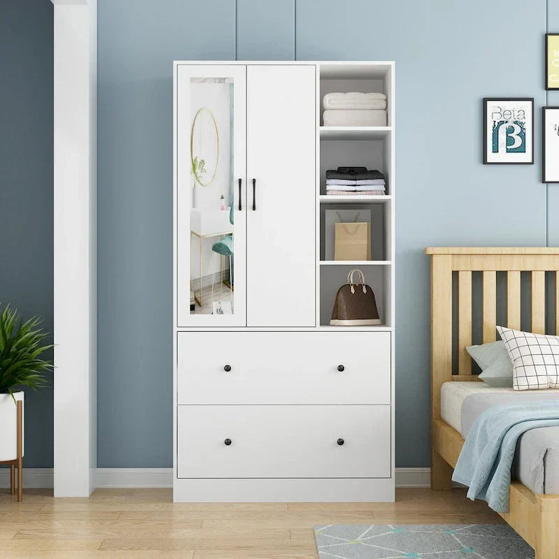 Modern Wardrobe Armoire with Mirror Door Drawers and Shelves - image 9