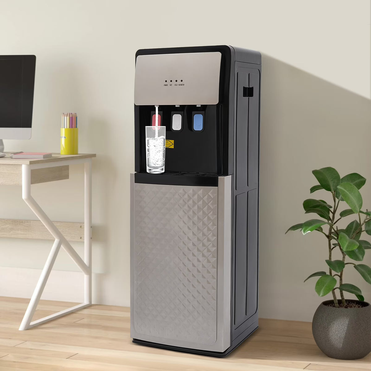 Silver Grey Floor Standing Hot&Cold Water Dispenser with 3 Temperature Settings, Indicator Lights & Removable Drip Tray - image 1