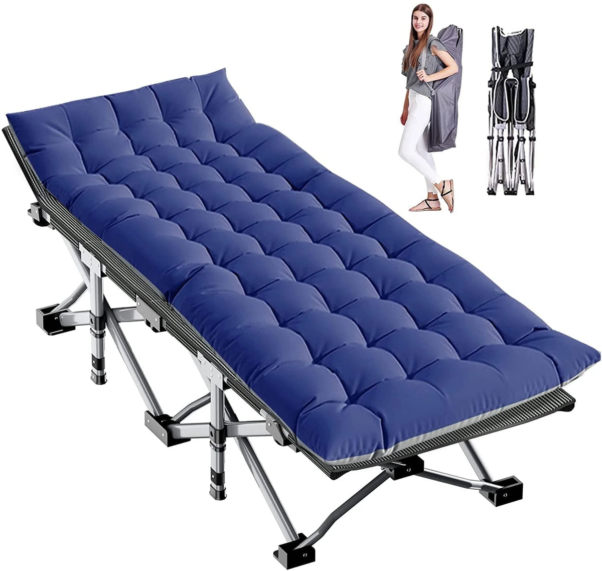 Slsy Folding Camping Cot for Adults, Folding Cot Bed for Sleeping with 2 Sided Mattress & Carry Bag, Tent Cot, Supports 880 lb - image 12