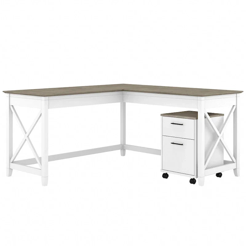 Bush Furniture Key West 60-Inch L-Shaped Desk with Rolling File Cabinet - image 49