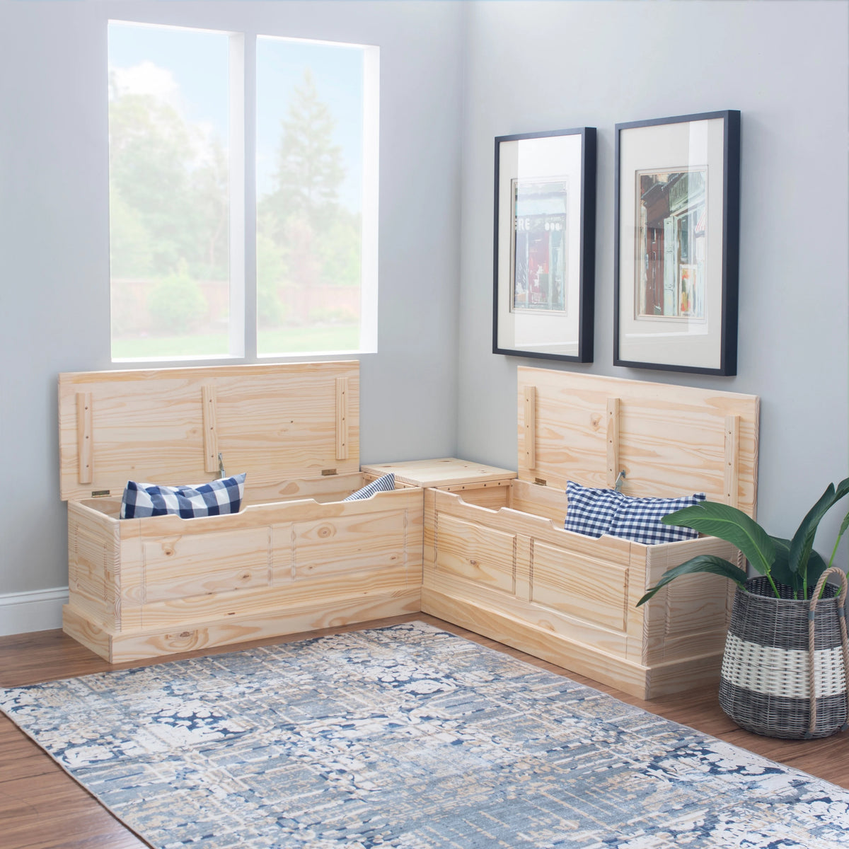 Linon Nook Bench Collection L - Shaped Wood Farmhouse Breakfast Bench with Hidden Storage, White - image 14