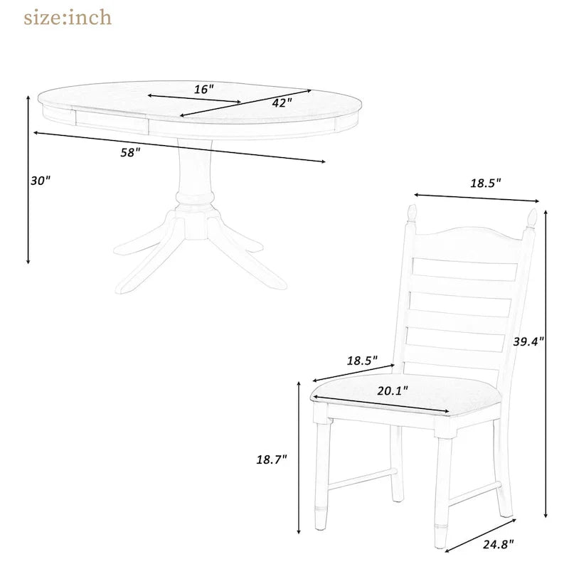 5-Piece Retro Wood Dining Set: Round Extendable Table with 4 Upholstered Chairs - image 7