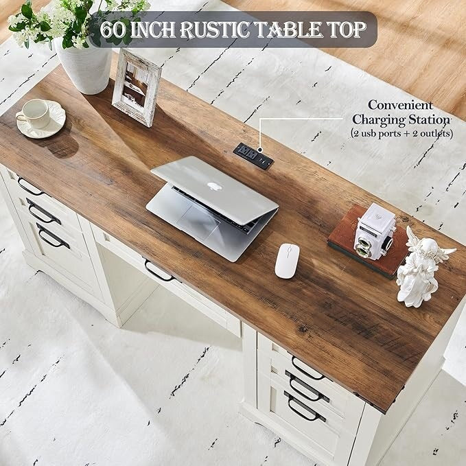 60 Farmhouse Executive Desk, Wood Home Office Desk, Computer Desk - image 7