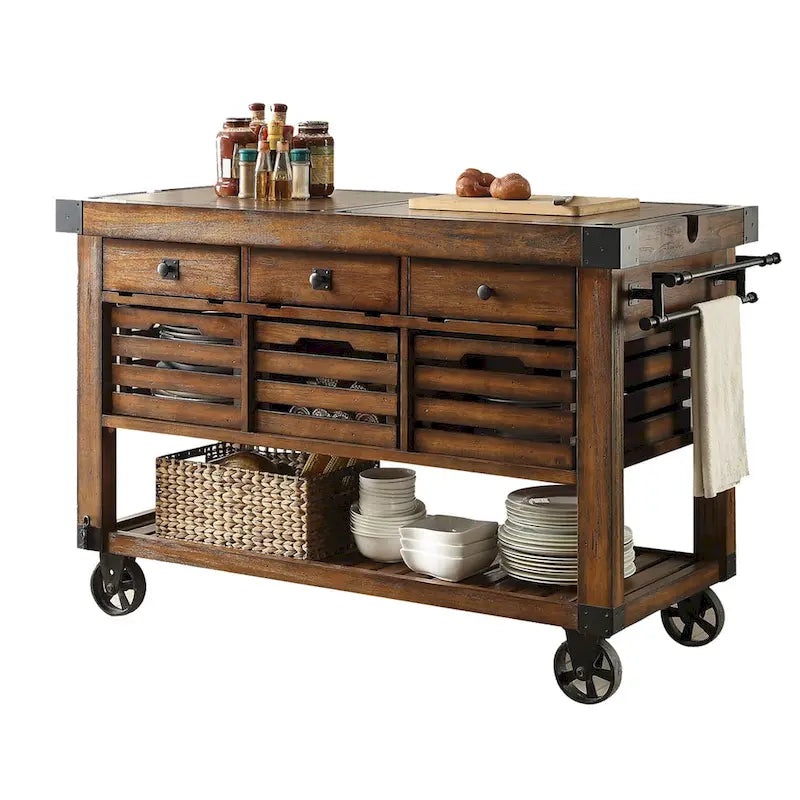 Kitchen Cart with 3 Drawers in Distressed Chestnut - image 1