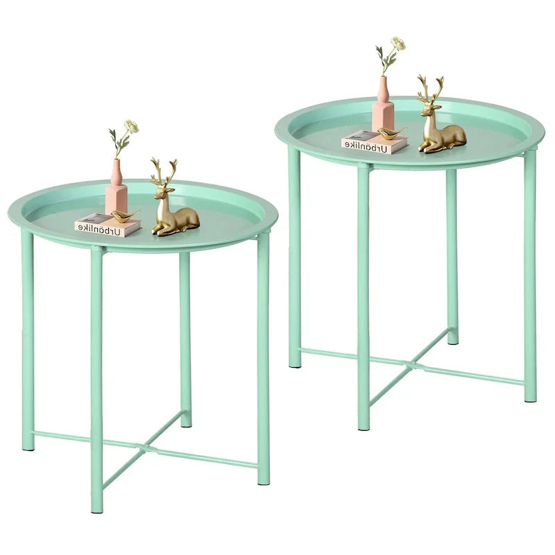 Javlergo Set of 2 Folding Round Steel TV Tray Tables - Compact Side Tables, No Assembly Needed - Dimensions: 18.5 x 18.5 x 19.7 in - image 12