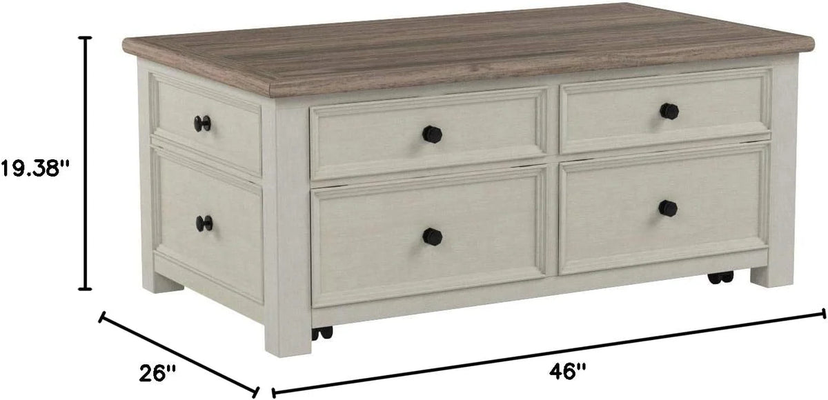 Ashley Bolanburg Lift Top Coffee Table with Drawers, Antique Cream & Brown - image 7