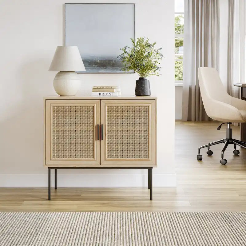 2-Door Rattan Storage Cabinet with Sideboard Design - image 1