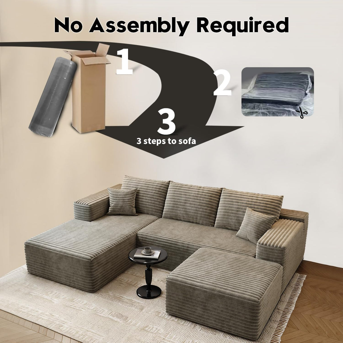 107.5" Cloud Modular Sectional Sofa Couch with L-Shape Chaise,Modern Minimalist Upholstered Couches for Living Room Bedroom,Deep Seat Corner Couch .No Assembly Required (Black,Left Facing Chaise) - image 82