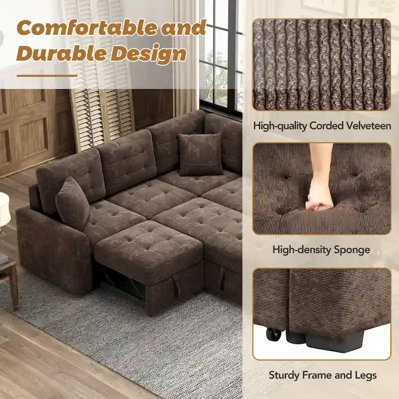 Roomfitters L-Shaped Pull-Out Sofa Bed with Wheels, USB Ports, and Power Outlets – Versatile Sleeper Sofa for Ultimate Living Room Comfort - image 7
