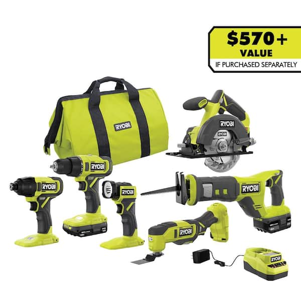 ONE+ 18V Cordless 6-Tool Combo Kit with 1.5 Ah Battery, 4.0 Ah Battery, and Charger - image 1