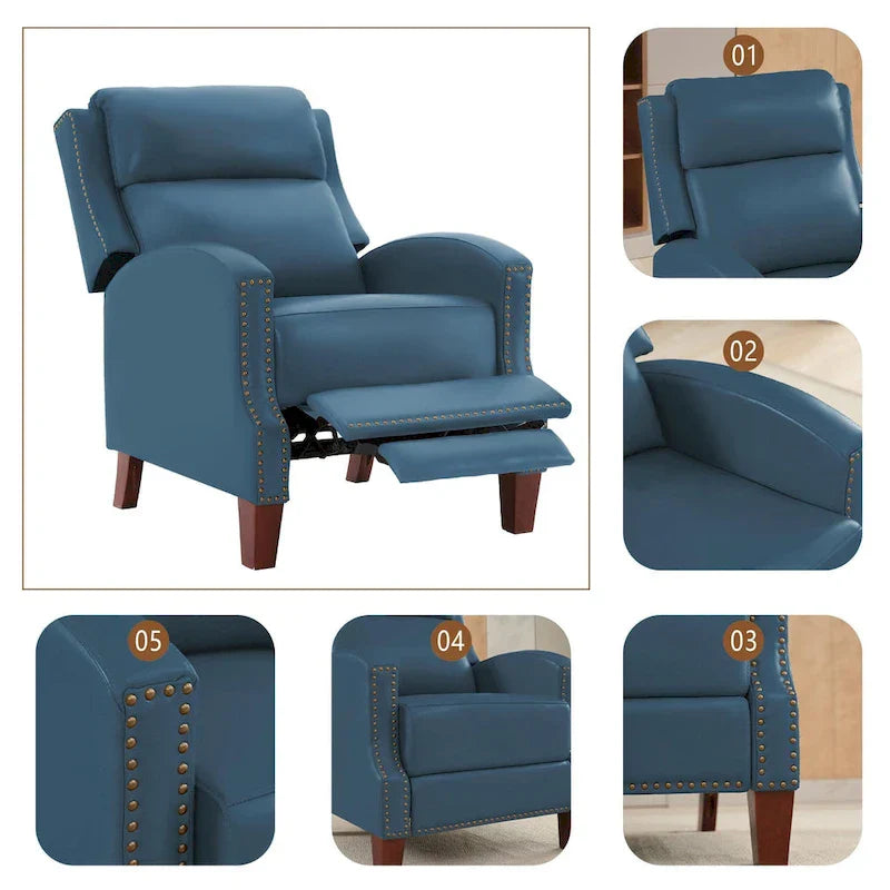 Authentic Leather Pushback Recliner with Adjustable Seat Back and Sturdy Wooden Legs - image 23