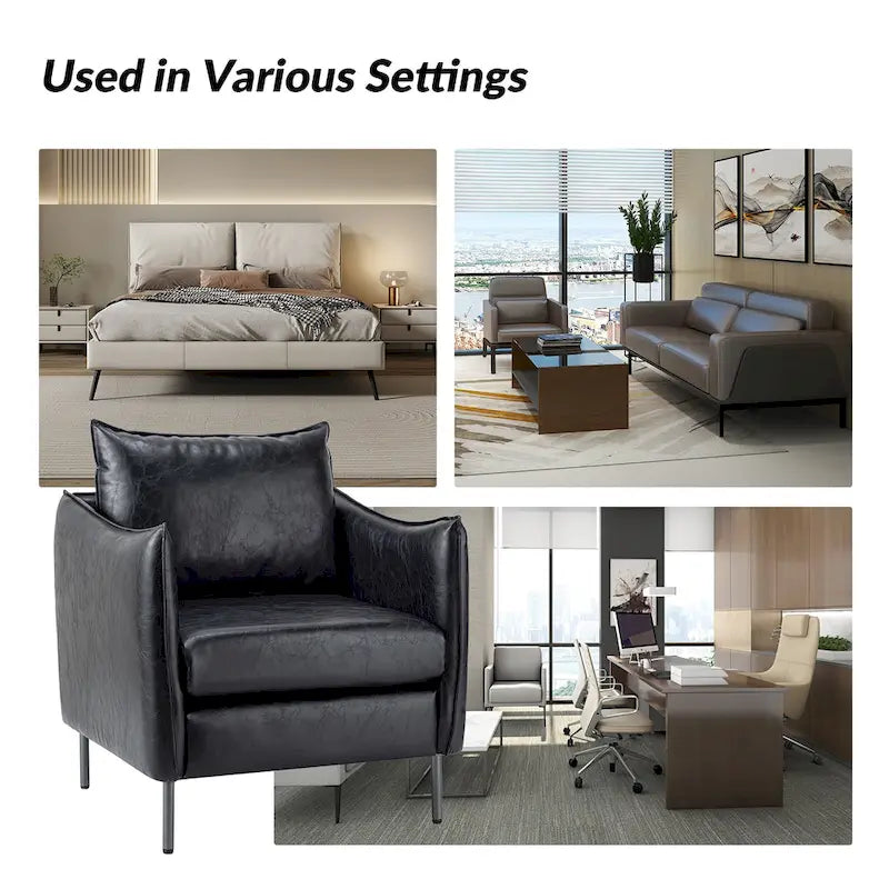 Set of 2 Jaime Modern Vegan Leather Accent Chairs with Metal Legs by HULALA HOME - image 29