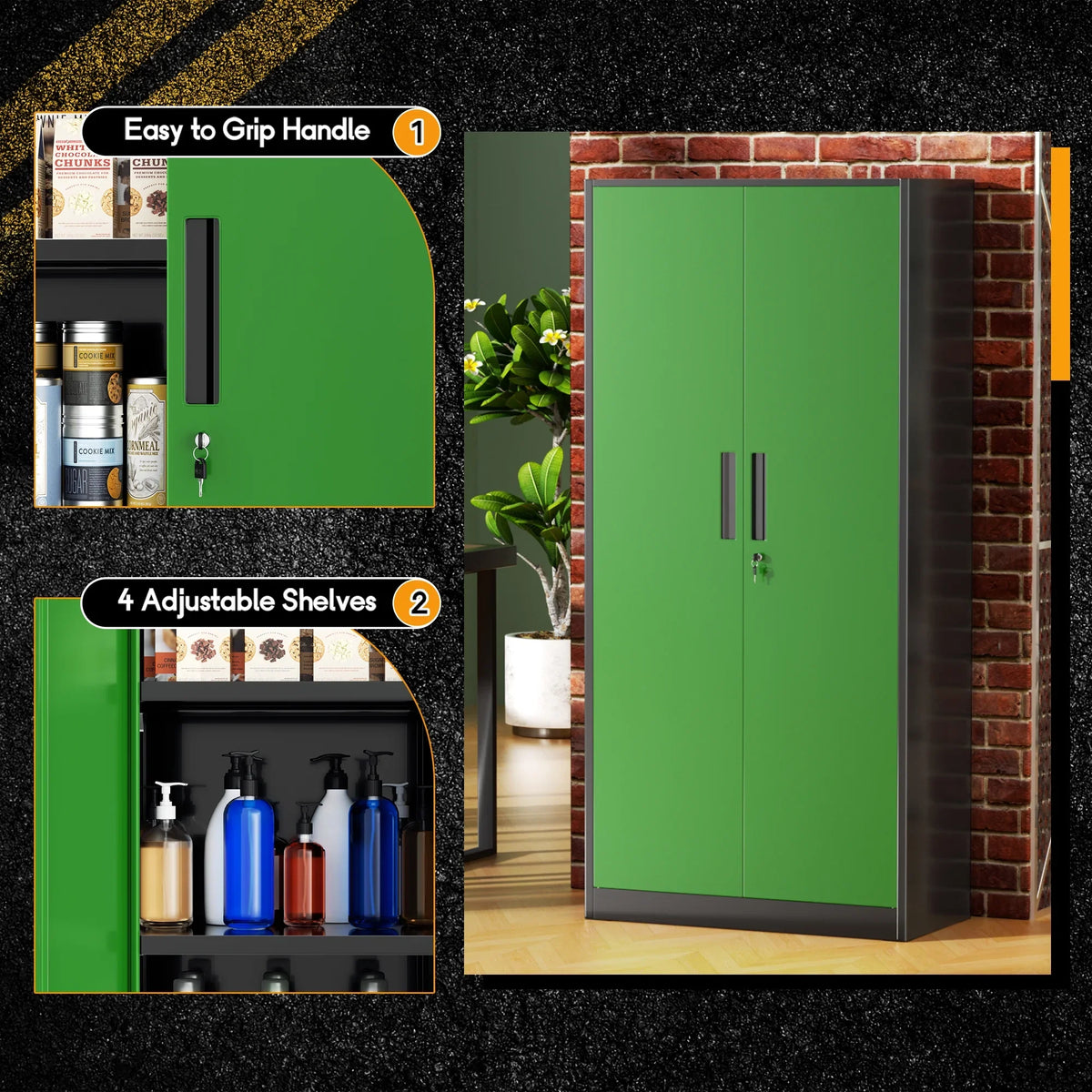 SOLAURA 71" Metal Garage Storage Cabinet with Locking Doors and Adjustable Shelves for Home, Office(Black) - image 23