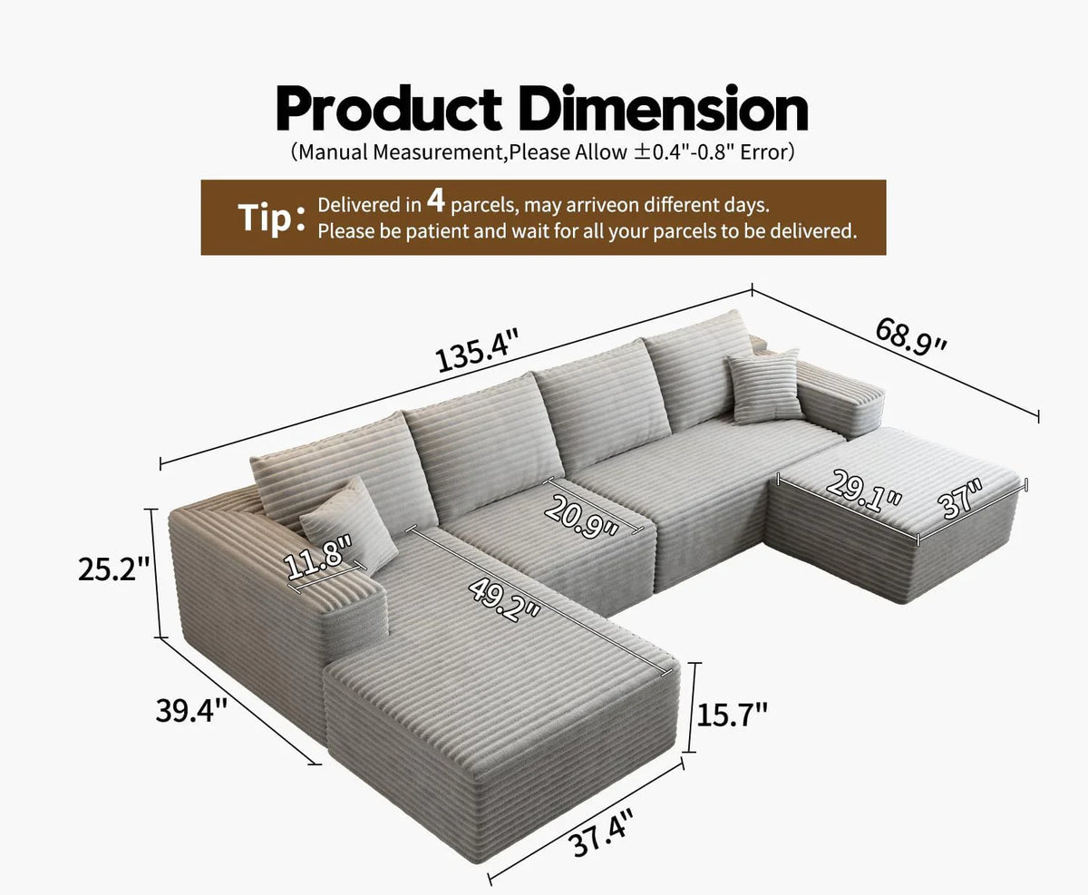 107.5" Cloud Modular Sectional Sofa Couch with L-Shape Chaise,Modern Minimalist Upholstered Couches for Living Room Bedroom,Deep Seat Corner Couch .No Assembly Required (Black,Left Facing Chaise) - image 87
